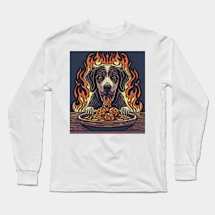 pixel art dog eating spaghetti in Hell Long Sleeve T-Shirt